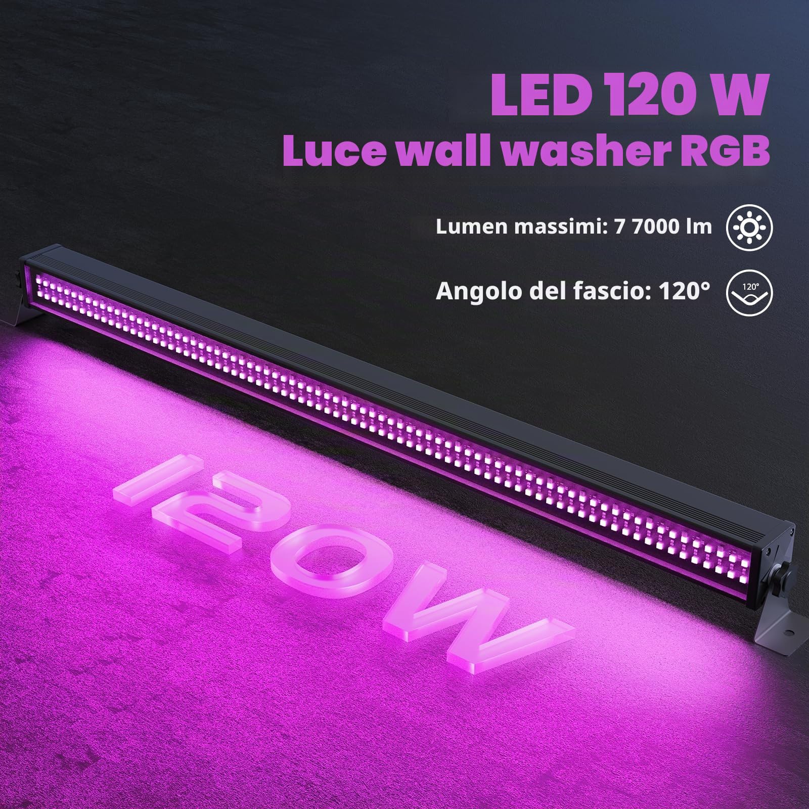 336 LED Wallwasher Barra Luminosa, U`King 120W RGBW Luce da Palcoscenico Luci Discoteca, Effetti Luce Strobo Faretto per DJ Nozze Feste Halloween Natale, 1 pezzo