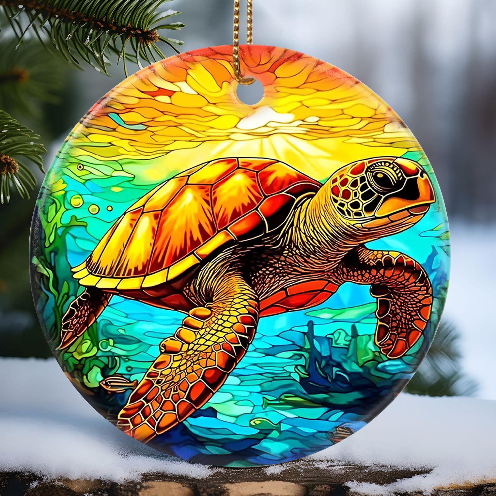 Touber Christmas Ornament, Christmas Decoration, Holiday Present Idea, Heirloom Keepsake, Round Ceramic, Gift Exchange, Gift Idea, Sea Turtle