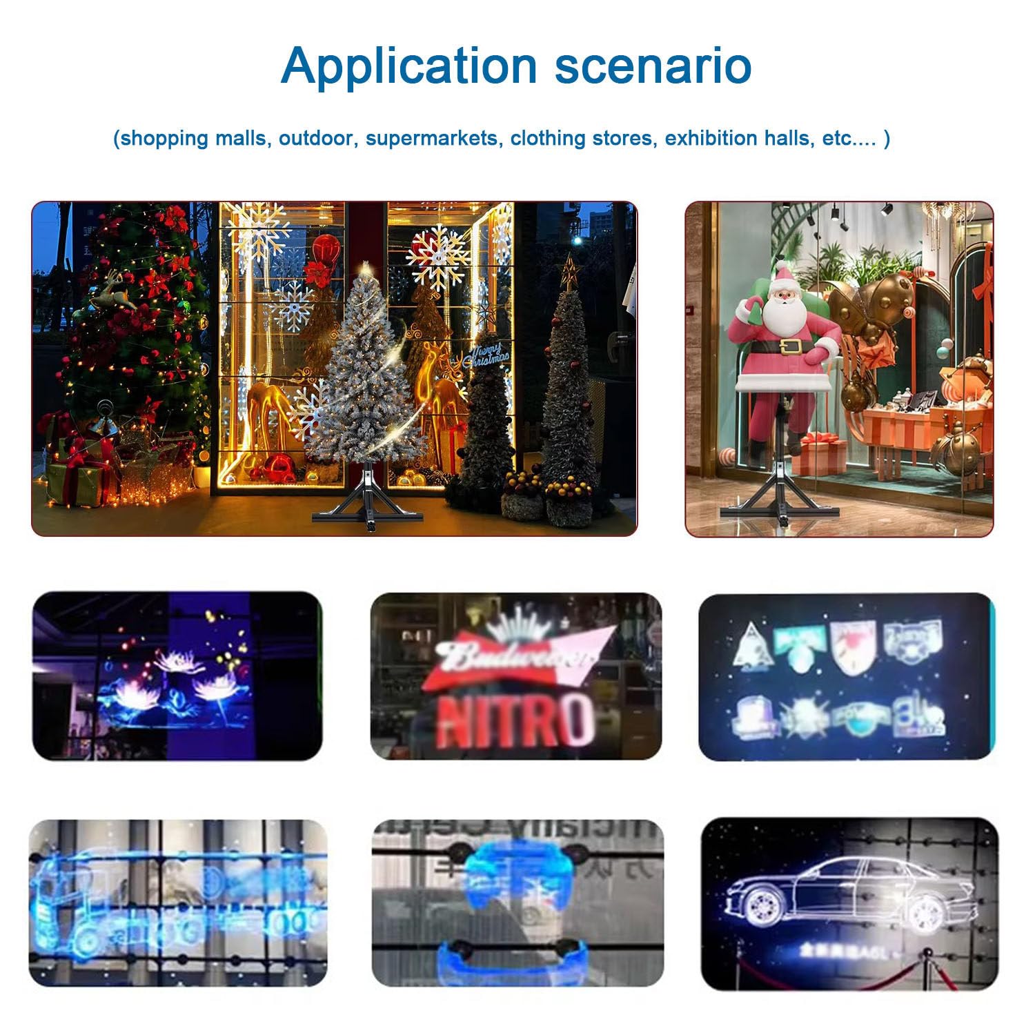 Projektor z hologramem 3D, wyświetlacz LED HD 48 cm z 576 koralikami świetlnymi LED, projektor wideo animacji 3D dla firm, w zestawie uchwyt do łączenia