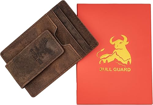 Miniatura 7 de BULL GUARD Cartera magnética para hombre con clip para dinero, hecha de piel auténtica, bolsillo frontal delgado, minimalista, tarjetero seguro RFID