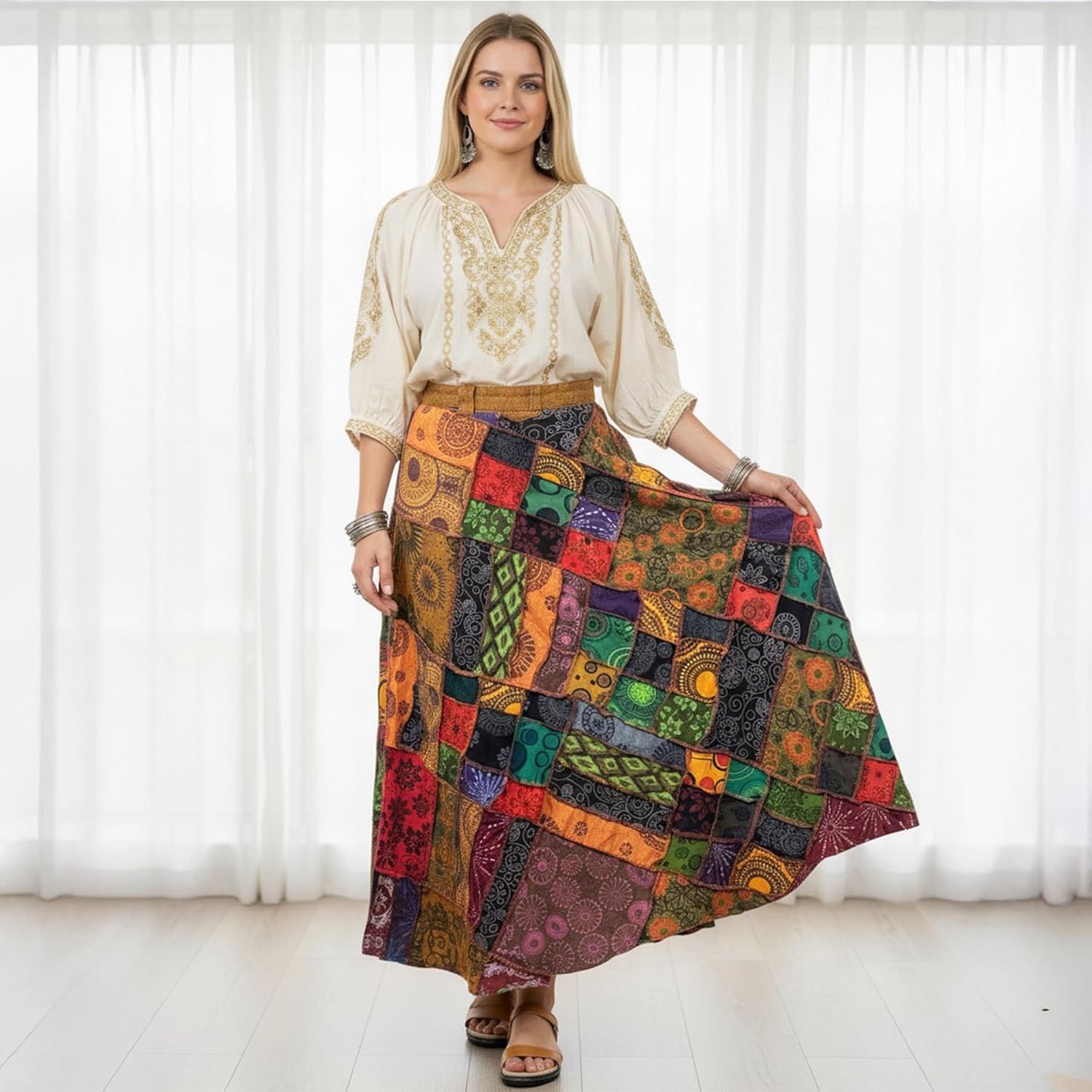 Agan Traders 2026 Long Flowy Maxi Skirts for Women – Elastic High Waist Wrap Trendy Skirt - Boho Tiedye Patched Women's Skirt