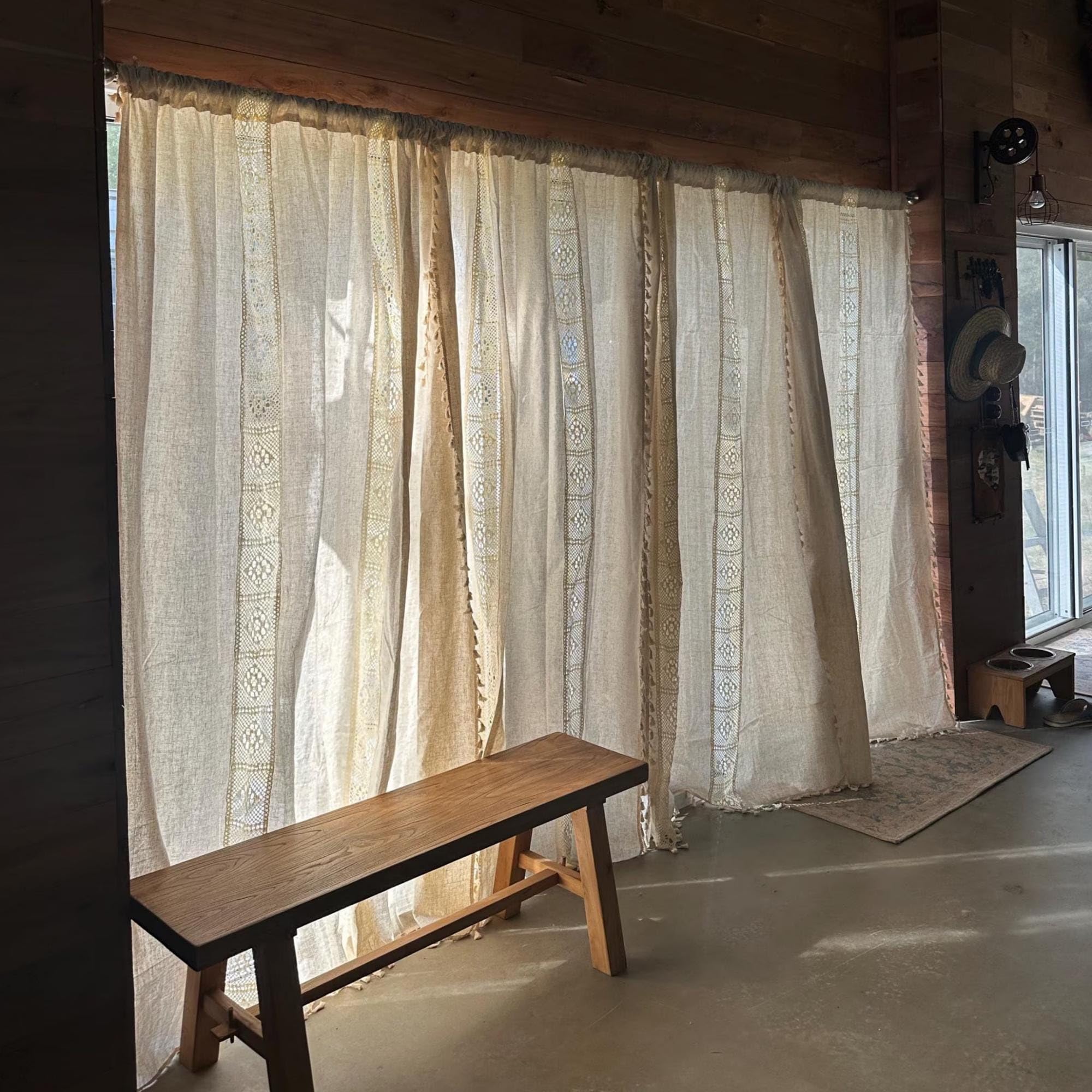 Rideau de Ferme au Crochet, Rideau d'épissure Creux | Rideau Beige Style Boho, semi-occultant, for chambre à coucher et salon(150*120cm)