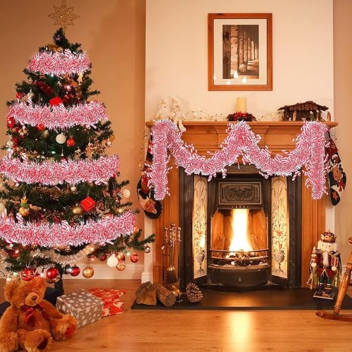 Miniatura 4 de Guirnalda de oropel de Navidad de 40 pies para árbol de Navidad, guirnalda metálica para colgar en interiores y exteriores, suministros de fiesta