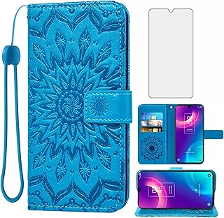 Asuwish Phone Case for Alcatel TCL 30Z (T602DL)/ TCL 30 LE Wallet Cases with Tempered Glass Screen Protector Leather Slim Flip Cover Card Holder Stand Cell Accessories TCL30 30 Z 30LE Women Men Blue
