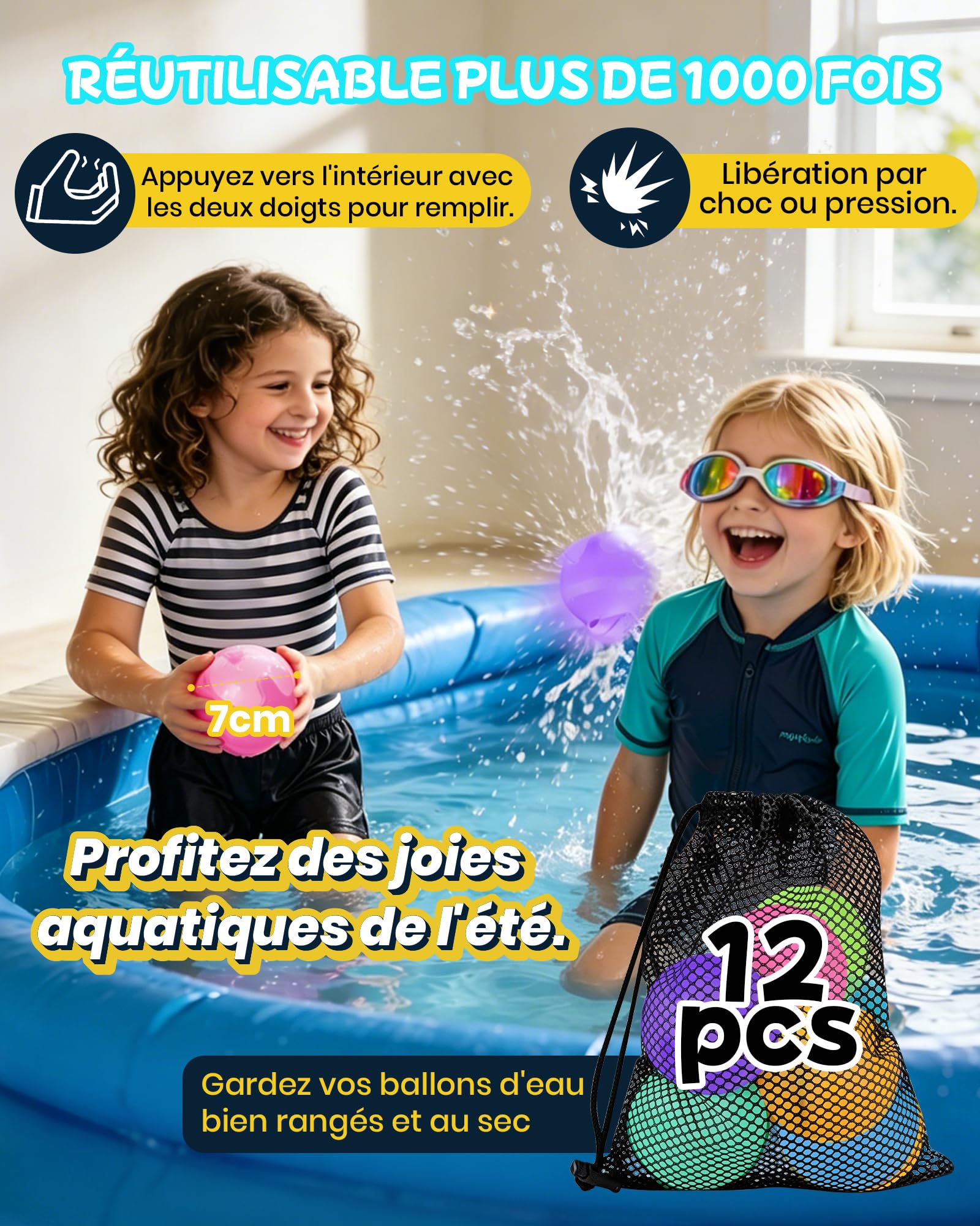 Bombe a Eau réutilisables, 12 Pièces Bombes à Eau à Fermeture Automatique, Ballons Eau Remplissage Rapide, Ballons d'eau Réutilisables Pour l'été Extérieur, Parc Aquatique, Piscine, Fête de Plage