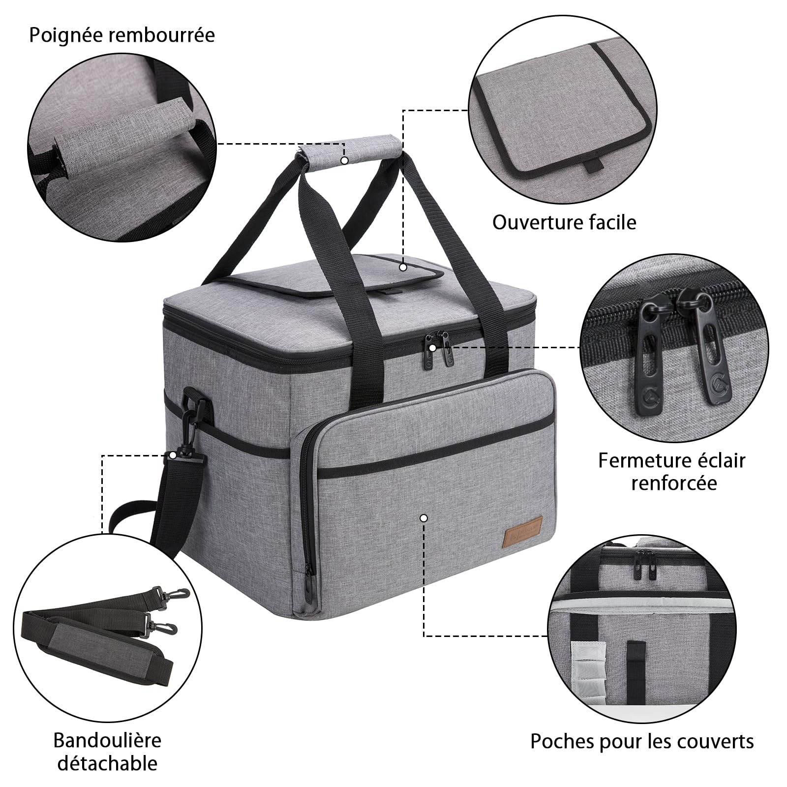 ALLCAMP Sac Isotherme Pliable 30 L avec 2 Blocs Réfrigérants, Gris | Jusqu'à 24h de fraîcheur, ouverture d'accès, doublure thermosoudée étanche, renforts latéraux pliables, entretien facile