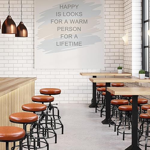 Miniatura 47 de Yaheetech Taburete de bar industrial, vintage, rústico, altura de mostrador, taburete de bar de metal, ajustable con asiento redondo de madera,