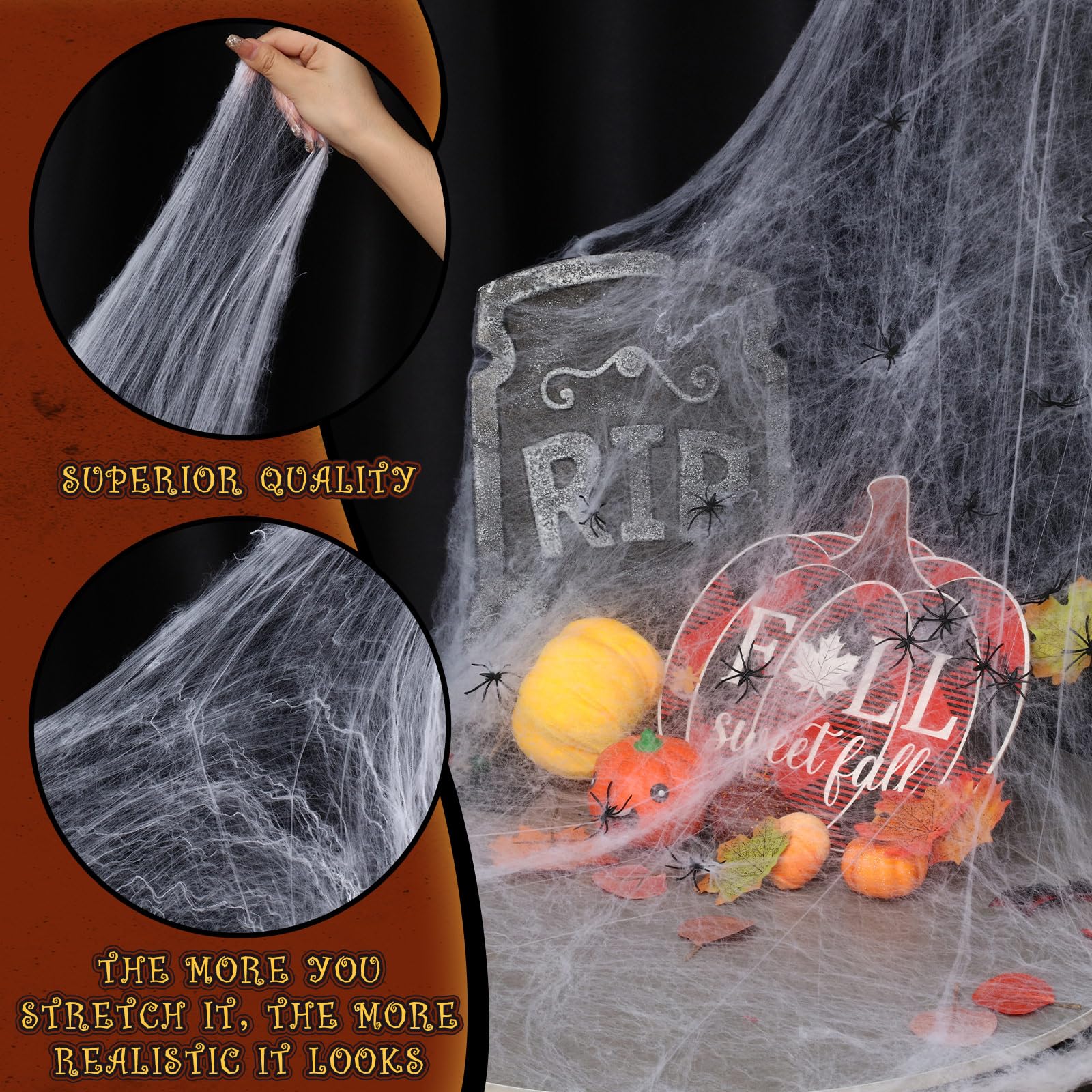 Liliful 60 Inch Coffin Prop Life Size Foldable 900 Sqft Fake Halloween Spider Web Stretch Halloween Decorations Outdoor Scary with 30 Fake Spiders Spooky Coffin Decor for Cemeteries Graveyard Party