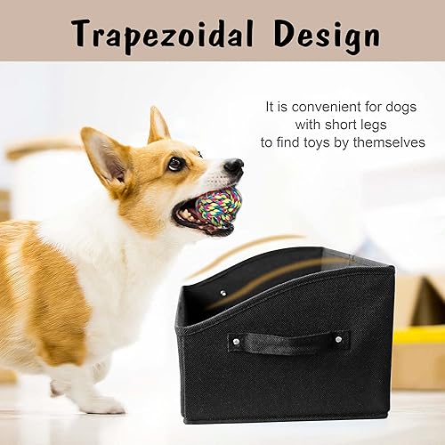 Vista 5 de PET ARTIST Cesta de almacenamiento y organización plegable resistente para perros, bonita caja de juguetes para perros con asas, caja de juguetes
