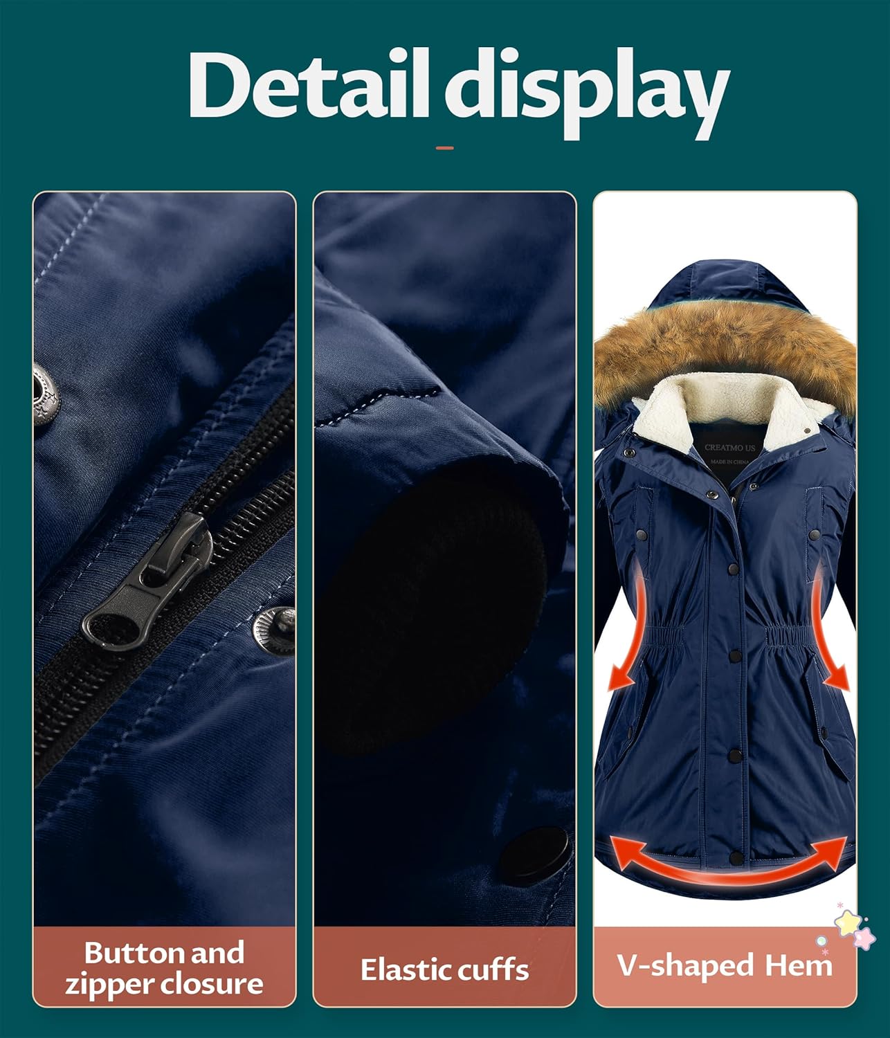 CREATMO US Girl's Long Winter Warm Parka Sherpa Trimmed Collar Puffer Ski Jacket Coat - Image 6