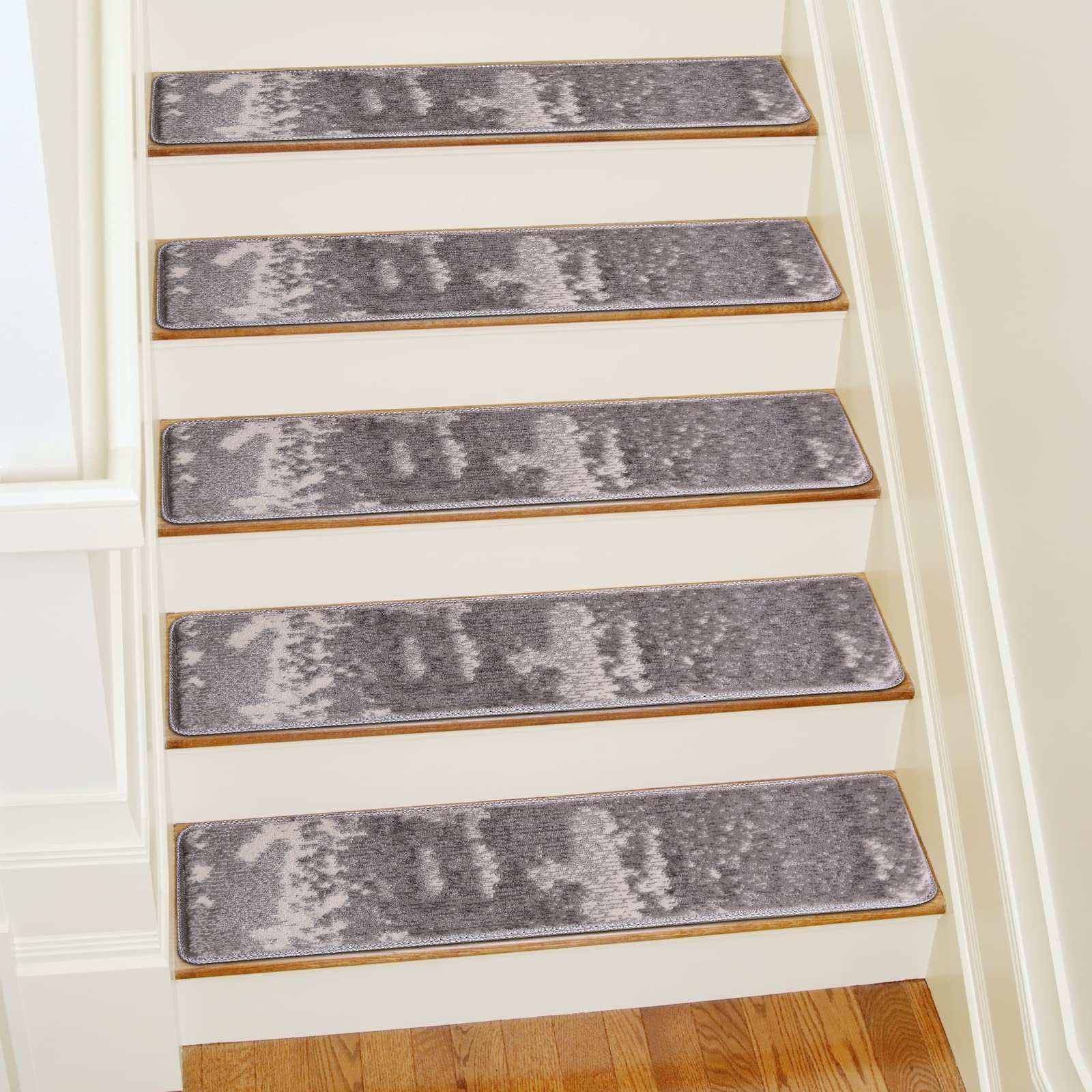 Photo 1 of HQCHOOSE Thickened Stair Treads for Wooden Steps 8"X30" Set of 13 Non Slip Carpet Stair Runner with Reusable TPR Self-Adhesive Backing Carpet with Soft Yarn for Stairs Designed for Comfort