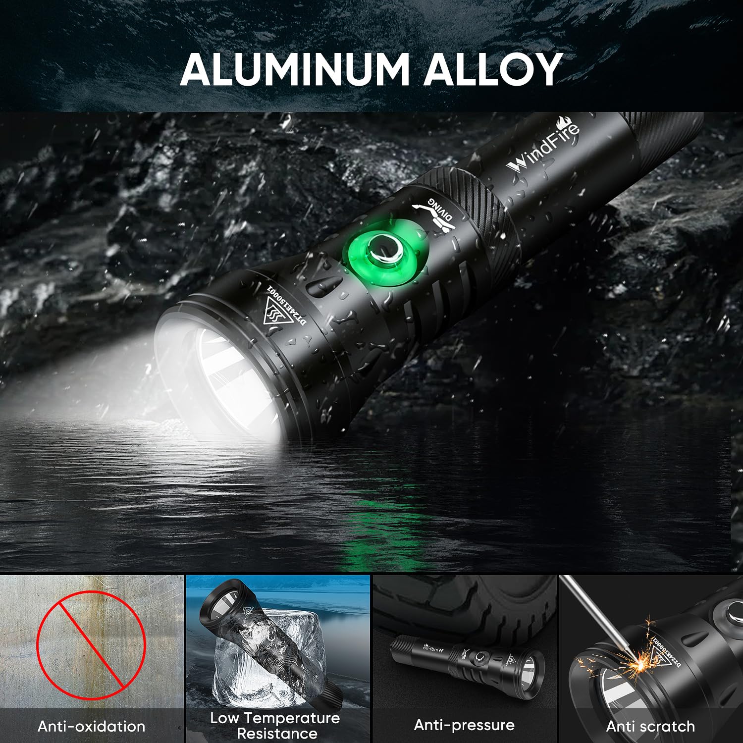 WINDFIRE Torcia Subacquea 7000 Lumen Ricaricabile Professionale
