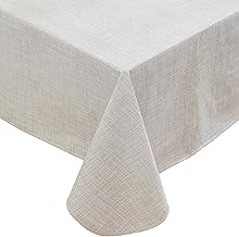 Heavy Duty Vinyl Tablecloth with Flannel Backing Waterproof Oil-Proof Plastic Table Cloth Stain-Resistant Wipeable Rectangle or Square Table Cover for Indoor and Outdoor (Beige Striped,60x84 Inch)