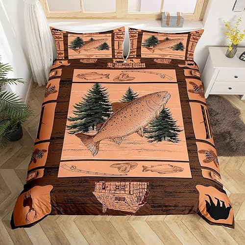 Juego de ropa de cama con diseño de peces y animales del océano para niños, adolescentes, para ir a pescar, transpirable, con temática de granja,