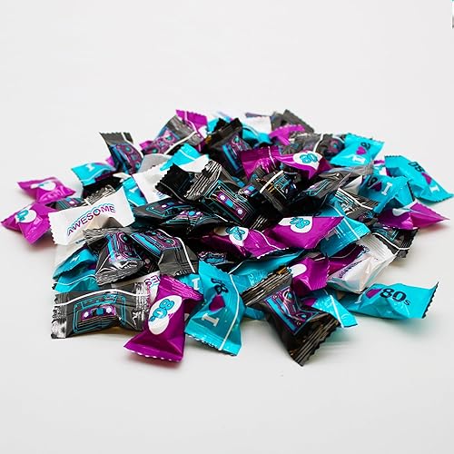 Miniatura 7 de Naturejam Caramelos de menta retro con temática de los años 80, 100 unidades envueltas individualmente con divertidos diseños de cassette, boombox y