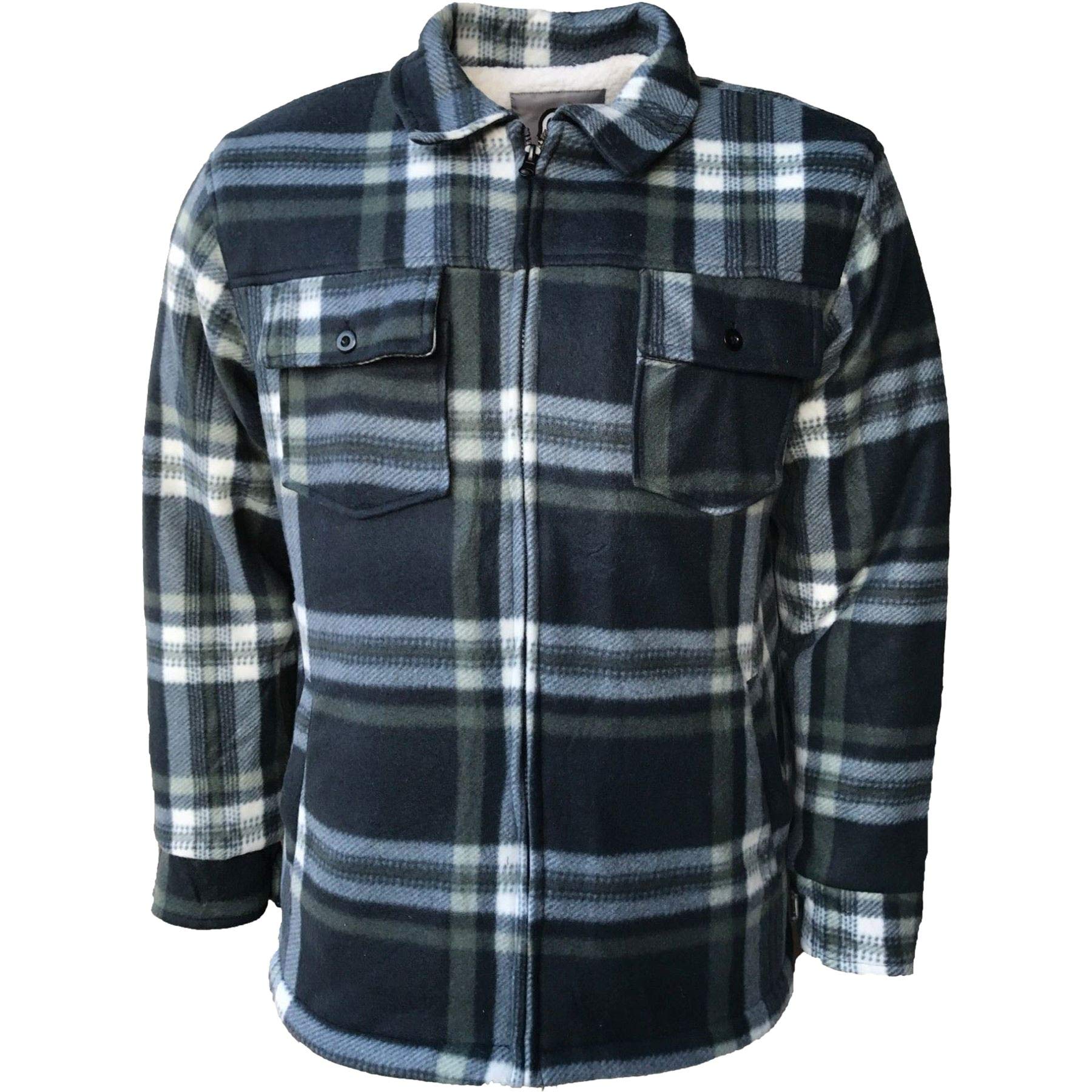 High Mountain Men's Fleece Sherpa Lined Lumberjack Padded Check Shirts[Dark Grey - G Street, M]