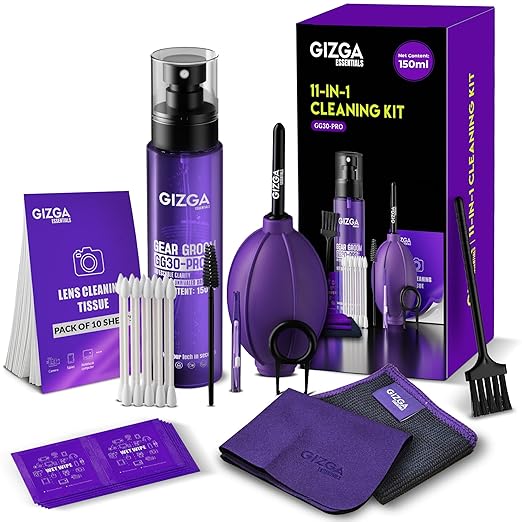 Gizga essentials 11 in 1 Screen Cleaning Kit with 150ml Spray, Air Blower, Lens Tissues, Swabs & Wipes, Brushes, Key Puller, Microfiber Cloths for Laptop PC Keyboard Camera Smartphone Tablet Gadgets