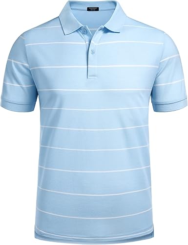 COOFANDY Polo de manga corta para hombre ajuste clásico casual ligera a rayas atlética de golf para hombre