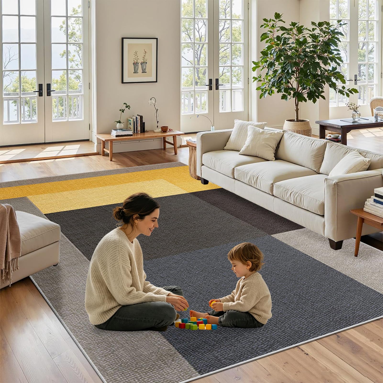 Grand tapis chambre à coucher moderne 170x190 intérieur lavable et facile à nettoyer