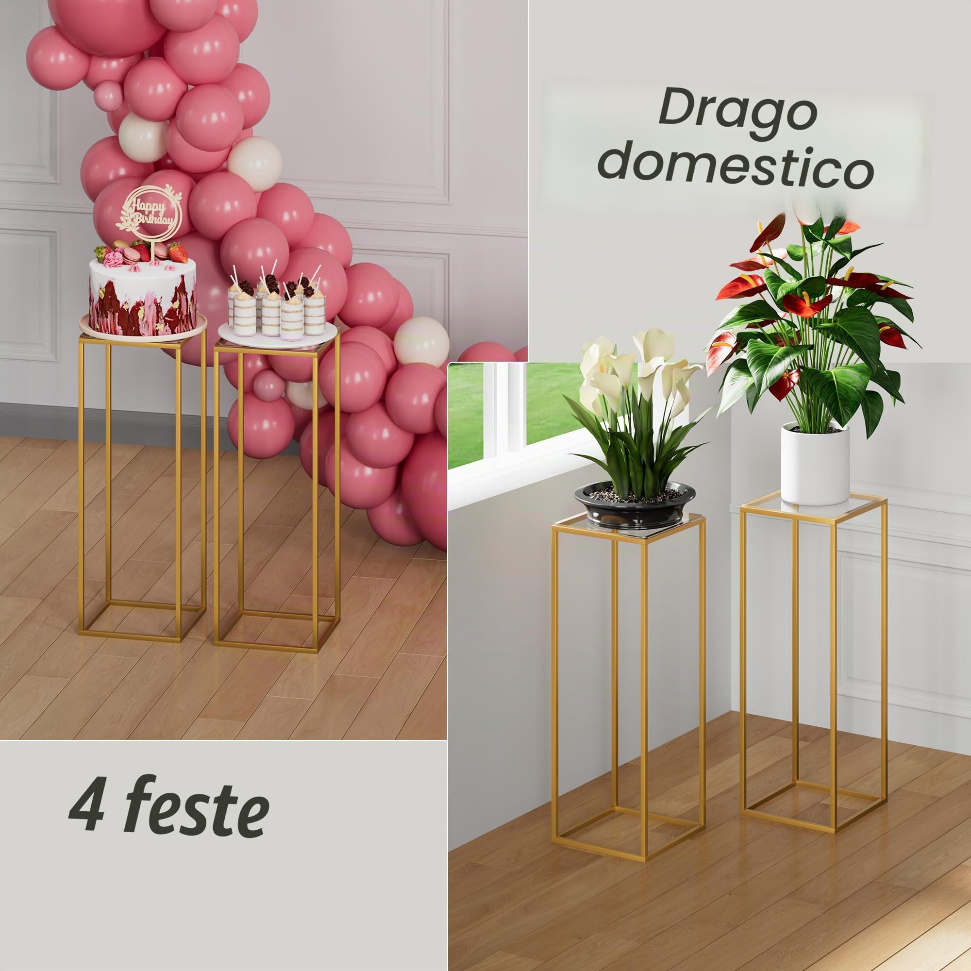 TEKXYZ Supporto per fiori, 2 supporti per fiori, altezza 60 cm, in metallo, per matrimoni, eventi, decorazioni per patio