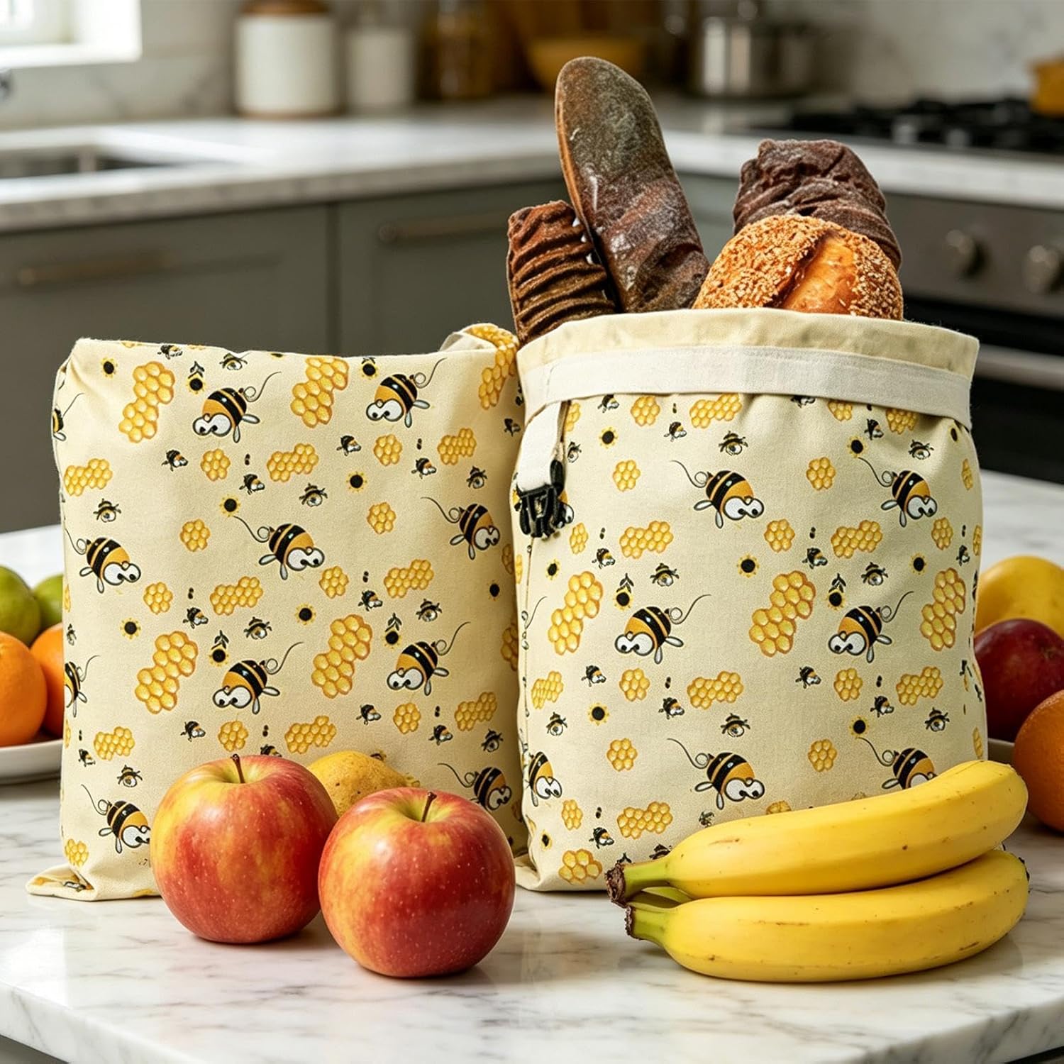 Homemade Bread Bag - Reusable Food Keeper Pouch with Zipper - Beeswax Bread Keeper Bag - for Freezer Fridge Kitchen Home Apartment Farmhouse Travel Vacation Daily Commute