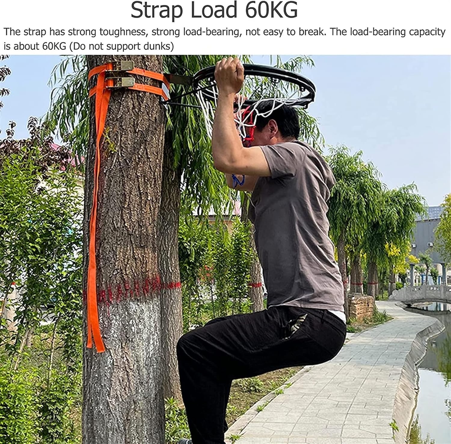 Basketball Hoop Replacement, 18 Inch Double Ring Rim for Pool, Tree & Pole, Heavy Duty Wall Mount with Adjustable Strap & Nylon Net