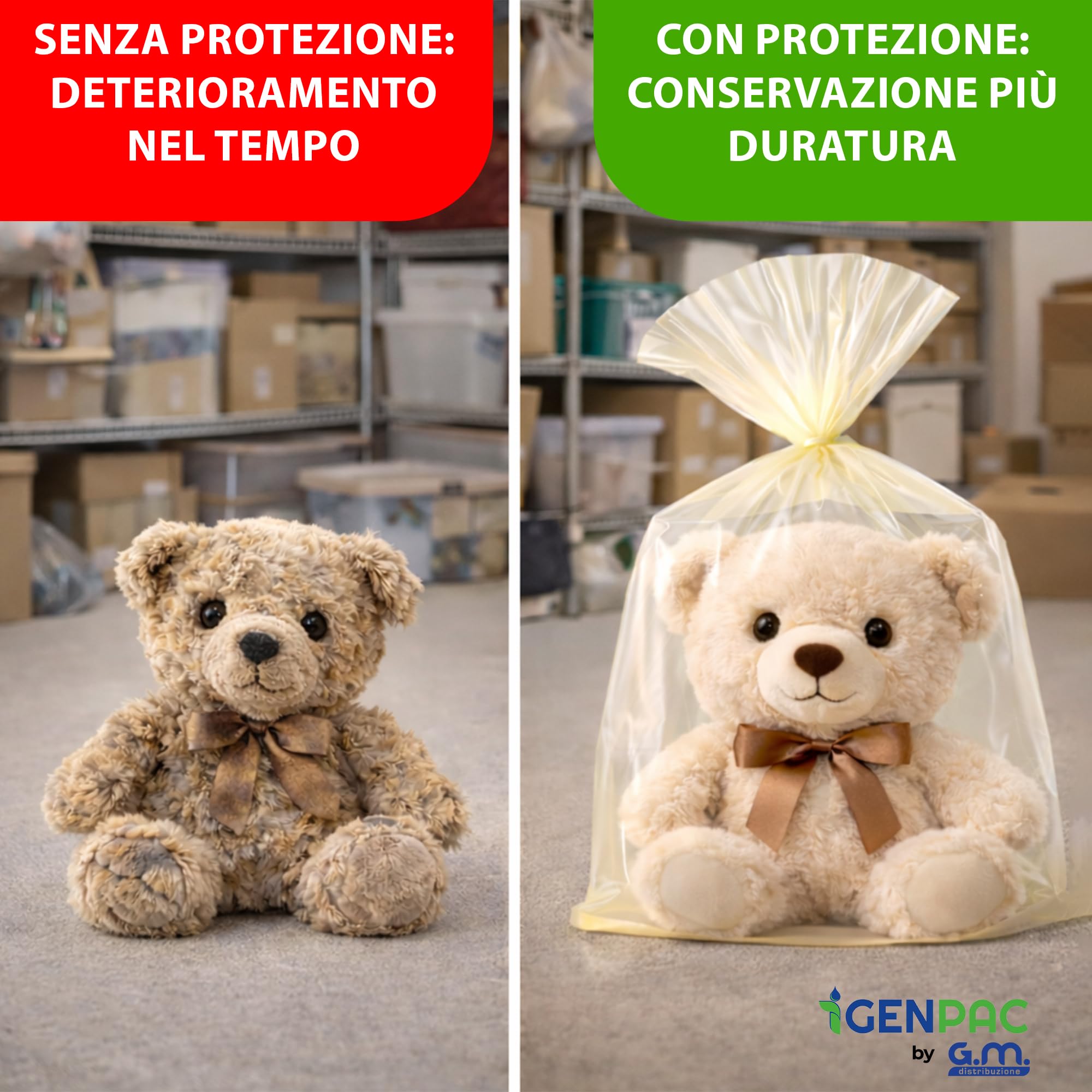 GM – 20 Sacchi Trasparenti in PE 120×130 cm Spessore 80 Micron, Buste Extra Capienti Resistenti per Conservazione Oggetti, Traslochi, Magazzino, Cantina e Garage, Bocca Aperta da Annodare