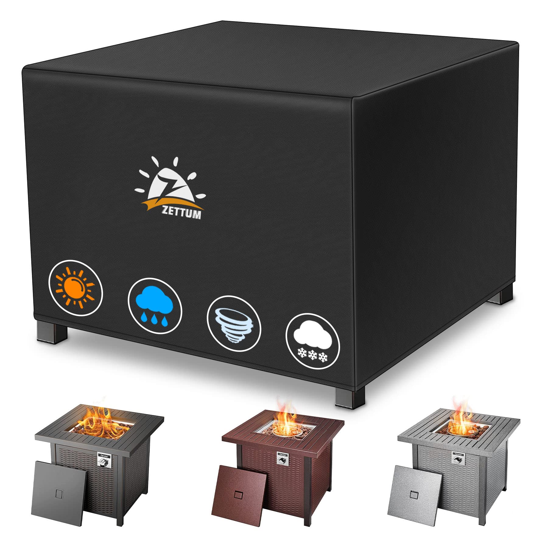 Zettum Fire Pit Cover Square 28 Inch - Outdoor Firepit Cover Heavy Duty & Waterproof, 600D Patio Fire Table Cover Gas Fire Pit Accessories Fit 28" Yaheetech and 28" Ciays Firepit - 28 x 28 x 25 Inch