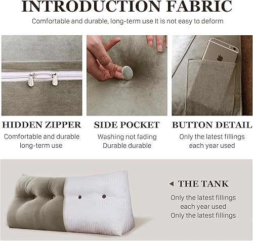 Miniatura 5 de Almohada de cuña gruesa de 10 libras para cabecero, posicionador de cuerpo, almohada de cuña de cama, soporte de respaldo triangular con bolsillo