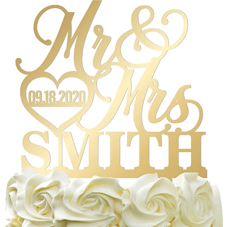Custom Wedding Cake Topper - Acrylic Mr & Mrs Silhouette With Glitter, Personalized For Bride And Groom