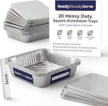 9x9 Inch Disposable Aluminium Foil Trays with Lids - Deep & Durable Foil Baking Trays for Cooking, Freezing, Serving, Potlucks, BBQs, Catering, & Meal Prep - Reusable Tin Foil Containers - Pack of 20