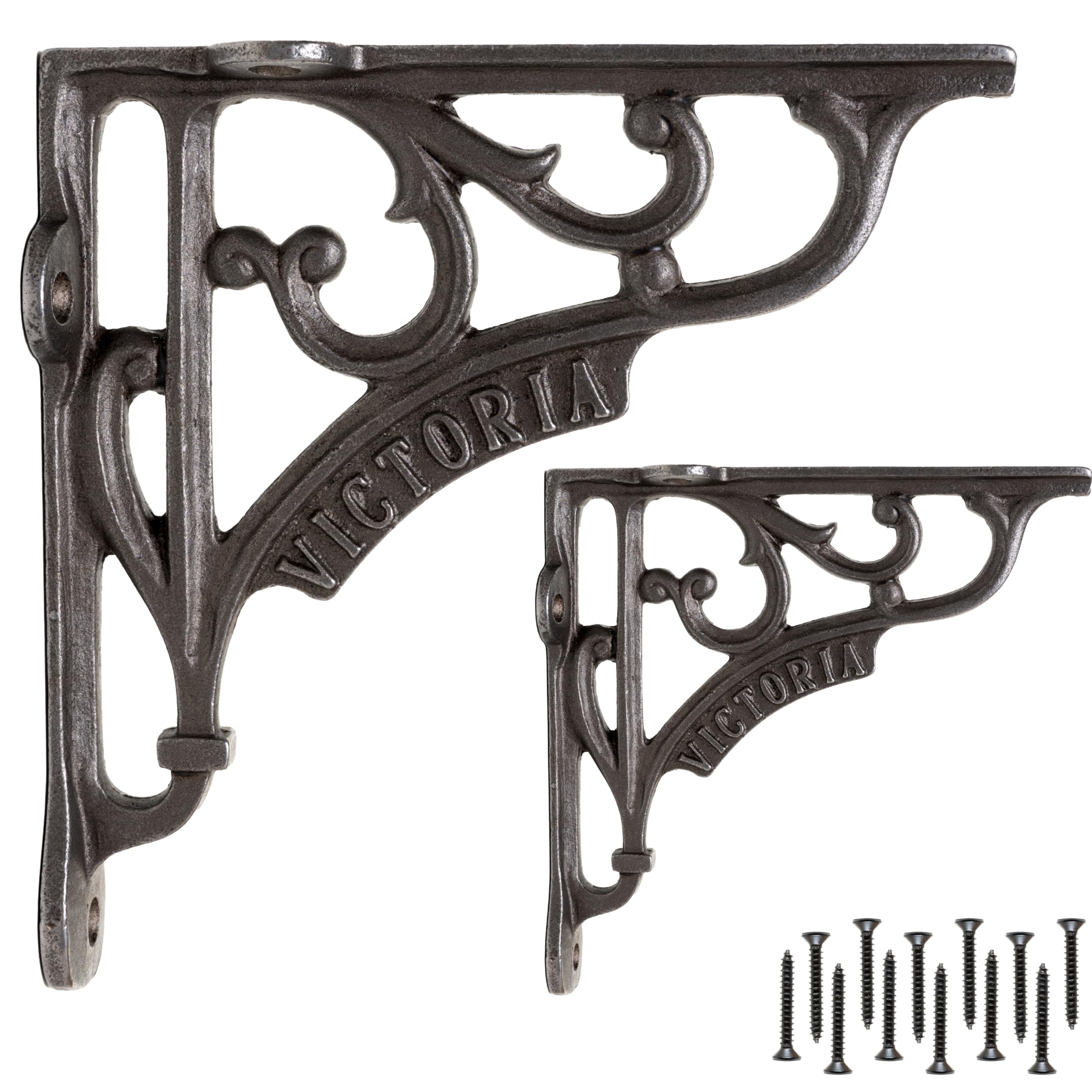 EDUWURXS Industrial Cast Iron Shelf Brackets 6x6” | Heavy Duty Wall Brackets for Shelves (Pack of 2) | Rustic Shelf Supports for Kitchen, Living Room & More (Victoria)