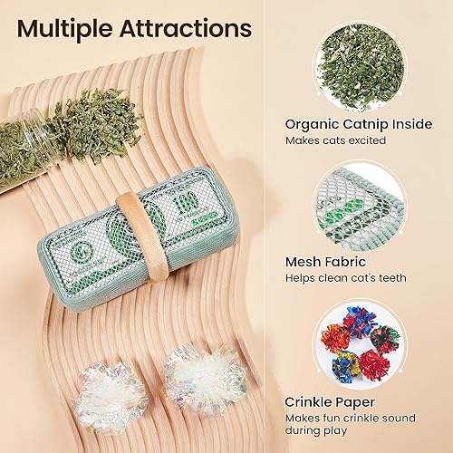 Miniatura 2 de Potaroma Cat Toys - Juguete con sonido arrugado de hierba gatera de EE. UU., tela de malla para limpieza de dientes, juguetes interactivos para