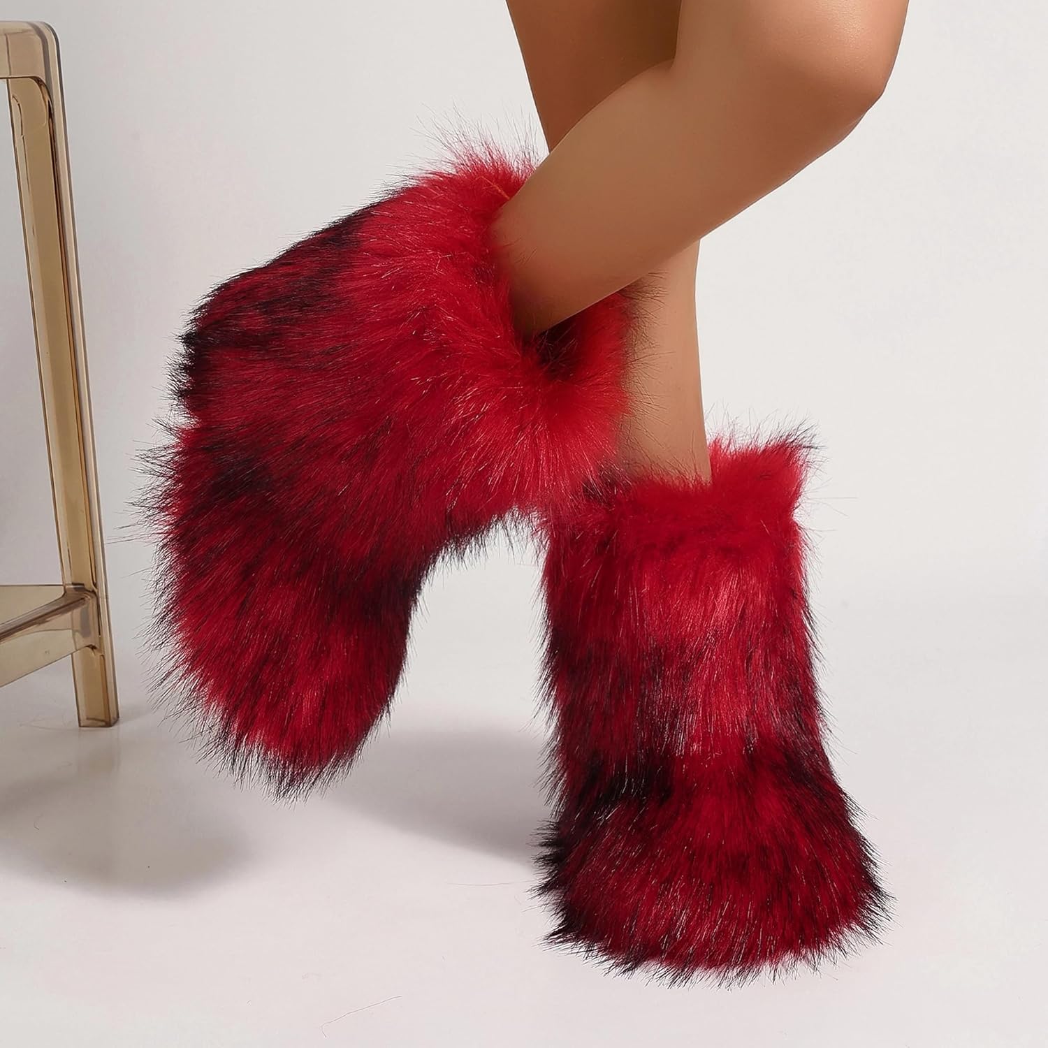 Fluffy Faux Fur Boots for Women Mid-Calf Furry Snow Boots