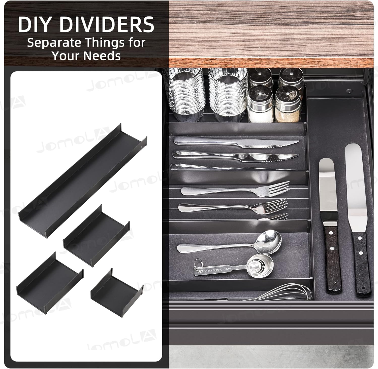 JOMOLA Pull Out Kitchen Cabinet Drawer Roll Out Pantry Shelves Heavy Duty Sliding Tray for Cabinet Full Extension Kitchen Cupboard Slide Out Shelves Organizer with Dividers 17 Inch Wide × 21 Inch Deep