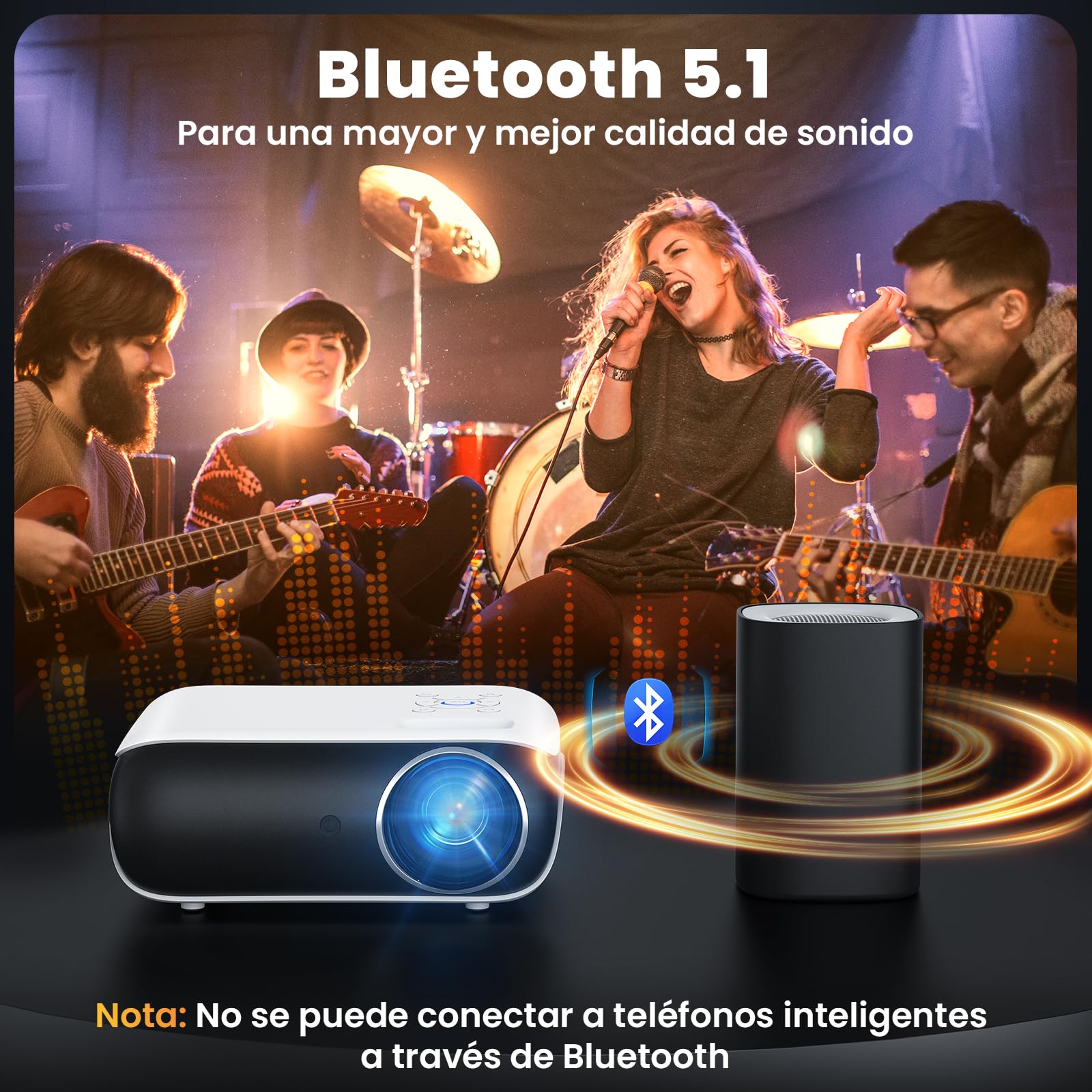 HOPVISON Mini Proyector Portátil Con Bluetooth, 4K Supporto 9500 Lúmenes, Nativo Full HD 1080P, Android Para Casa Fire Stick/Smartphone/PS5/HDMI
