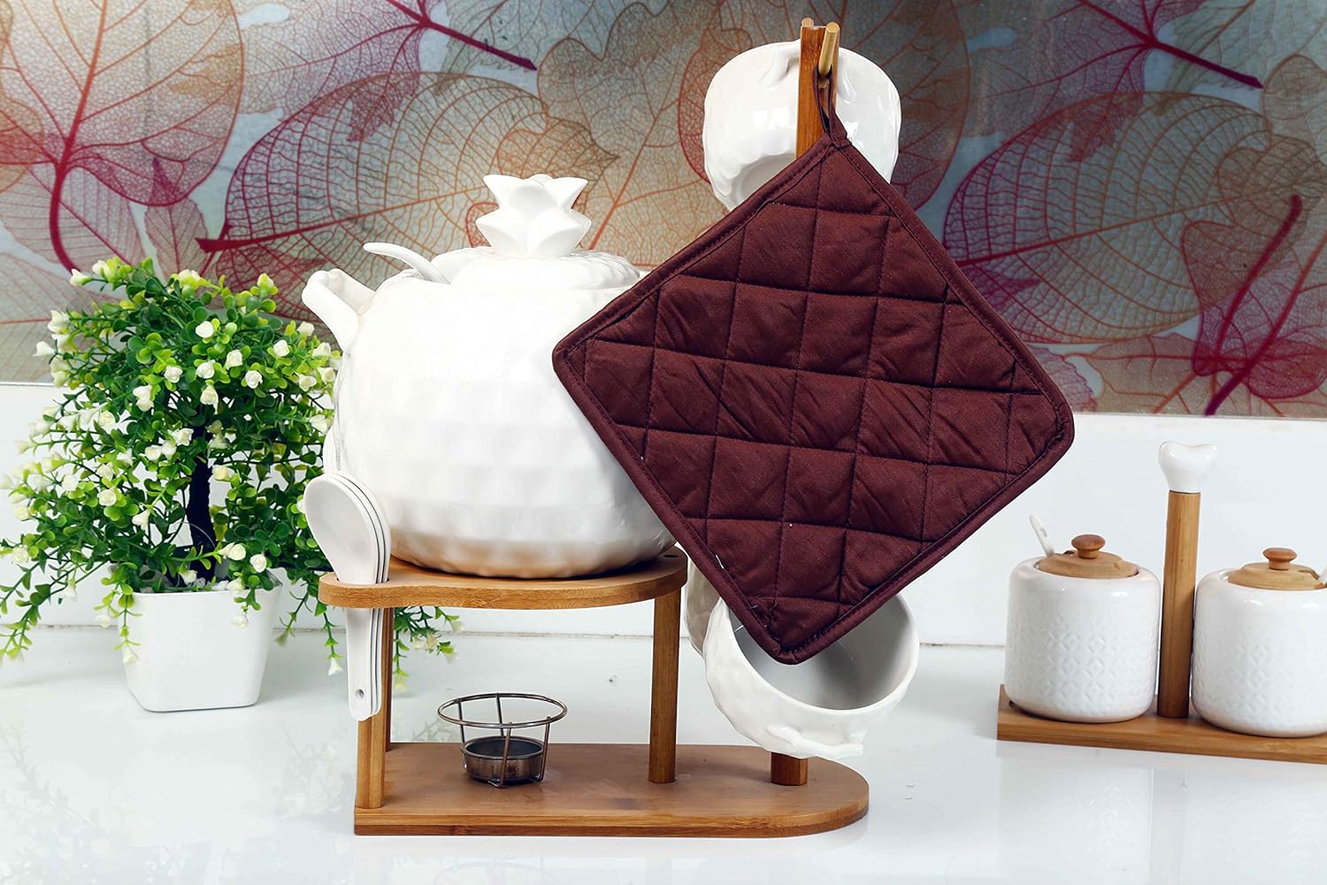 APCOLLECTION Pot Holder 100% Cotton, Machine Washable, Heat Resistant Kitchen Gift Set (Pack of 10 Size 9 X 9 Inch, Chocolate)