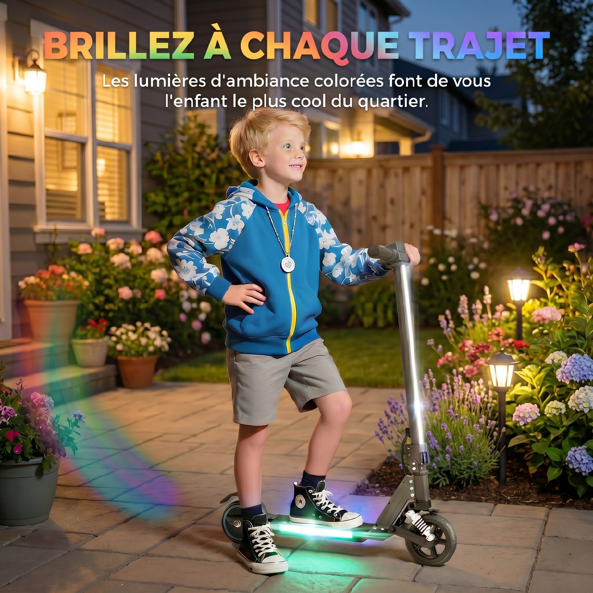 SPORTNOW Trottinette électrique pour Enfants 6-14 Ans Double Frein Noir | Scooter Électrique Pliable pour Enfants, Autonomie 6 km, Vitesse Maximale 14 km/h, Lumières LED Colorées, Aluminium