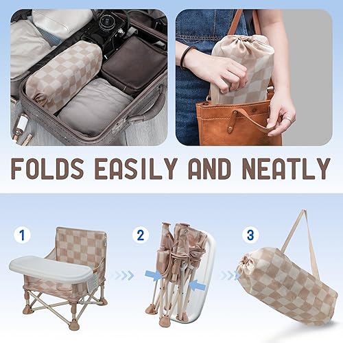 Miniatura 6 de Tiny Marvels Silla de bebé portátil 3 en 1, asiento elevador acogedor, asiento de bebé con bandeja, plegable compacta, silla para niños pequeños con