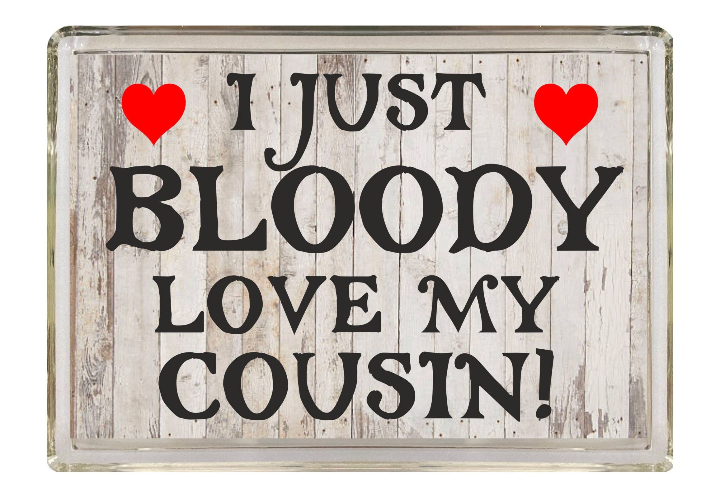 Clare's Cosmetics Fun Cousin Gift - I Just Bloody Love My Cousin - Novelty Fridge Magnet