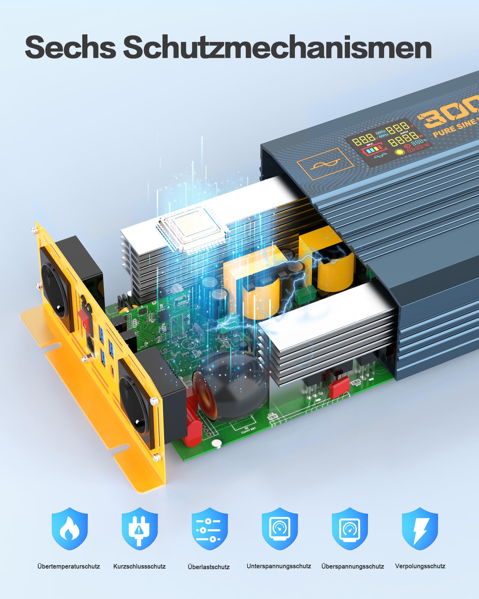 Trasformatore di tensione 3000 W24 V, inverter sinusoidale puro da 24 V a 230 V, con presa 2 EU, 1 USB C, 3 ricarica rapida, display LCD per camper camion e auto