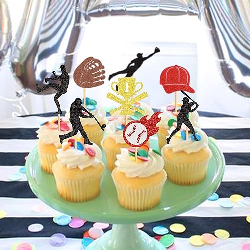 Miniatura 4 de Ercadio Paquete de 24 adornos para cupcakes  Jugadores de béisbol, púas de cupcakes, decoraciones de fiesta para temática deportiva, suministros de