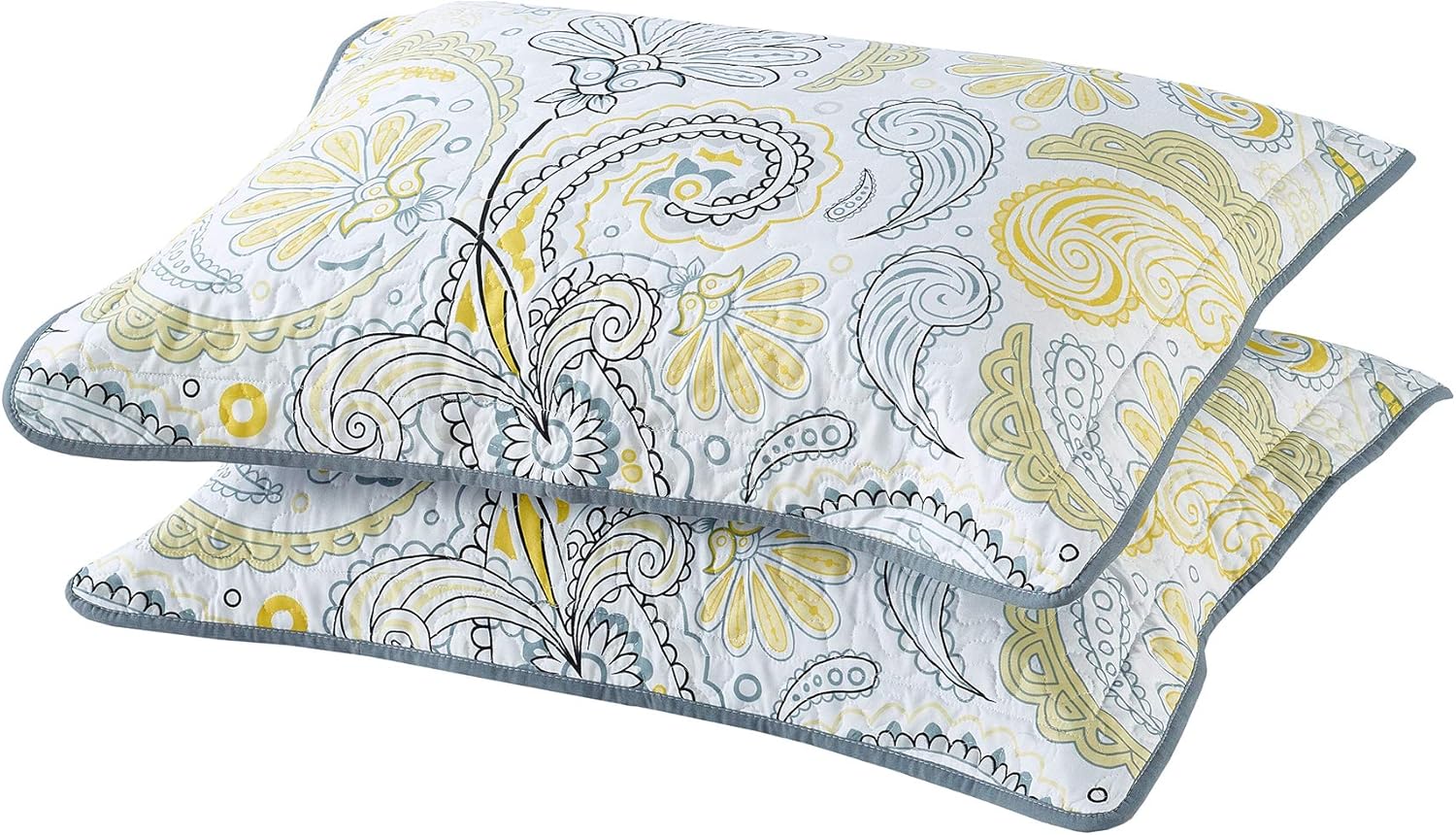 All American Collection New 3pc Yellow/Grey Paisley Printed Reversible Bedspread/Quilt Set Matching Curtains Available (Full/Queen Size, Yellow & Grey)