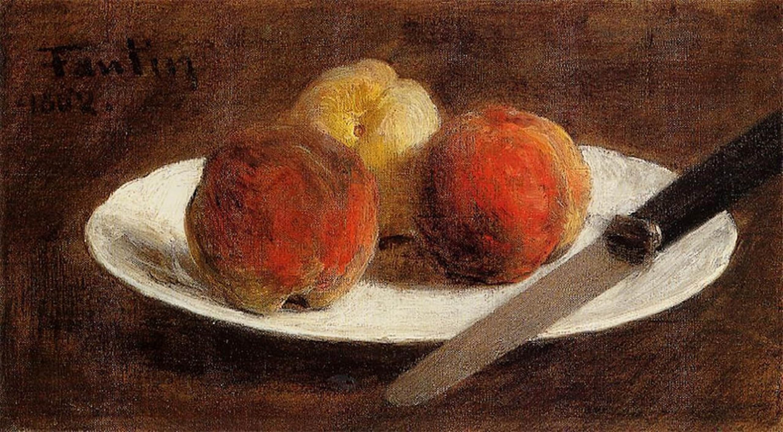 RZHRHJES Vintage Picture Wall Picture Painting Print Poster Plate of Peaches Henri Fantin-Latour Abstract Wall Art Painting for Office Decor 60x90cm