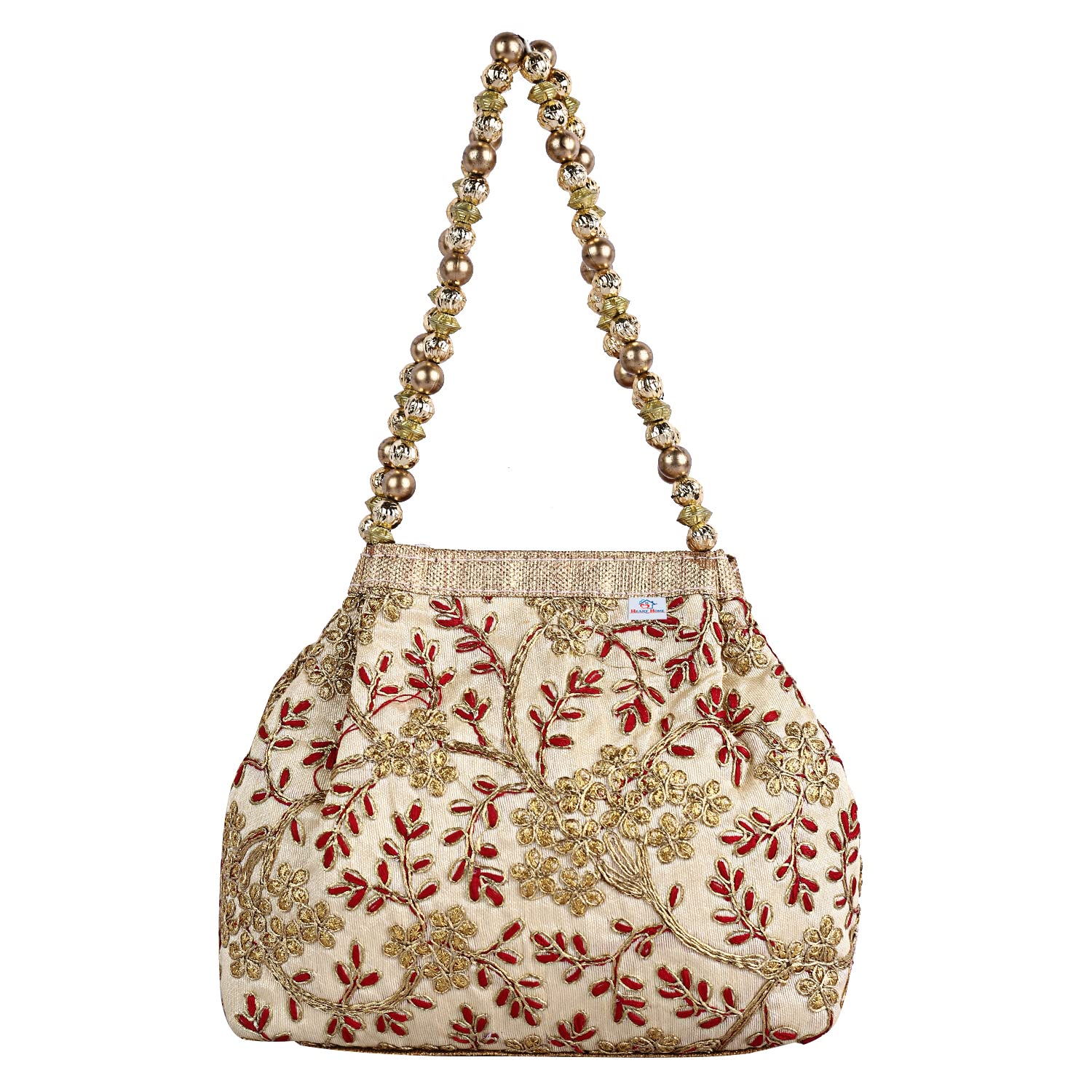 Heart Home Attractive Embroidery Polyester Hand Purse & Artificial Pearls Handle With 3 Magnetic Lock for Woman,Girls (Cream)-picture-45