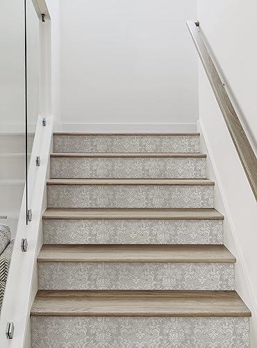 Miniatura 5 de Damask Weaves - Tiras elevadoras de escaleras con aspecto texturizado para despegar y pegar (paquete de 6, 48 pulgadas de ancho x 7 pulgadas de