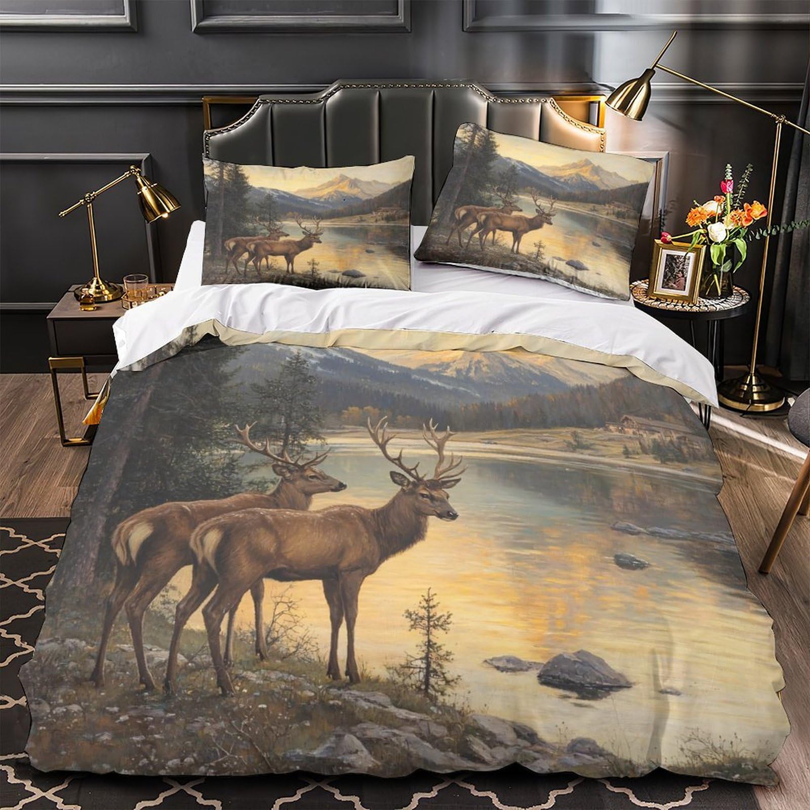 Housse de couette cerf zippée anti-plis et hypoallergique pour lit double