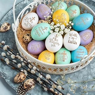 Colingmill 17 Pcs Easter Eggs 2.4" Tall Wooden Laser Engraved Fake Eggs for Craft Easter Hunt Basket Stuffers Fillers Party Supplies(Colorful)