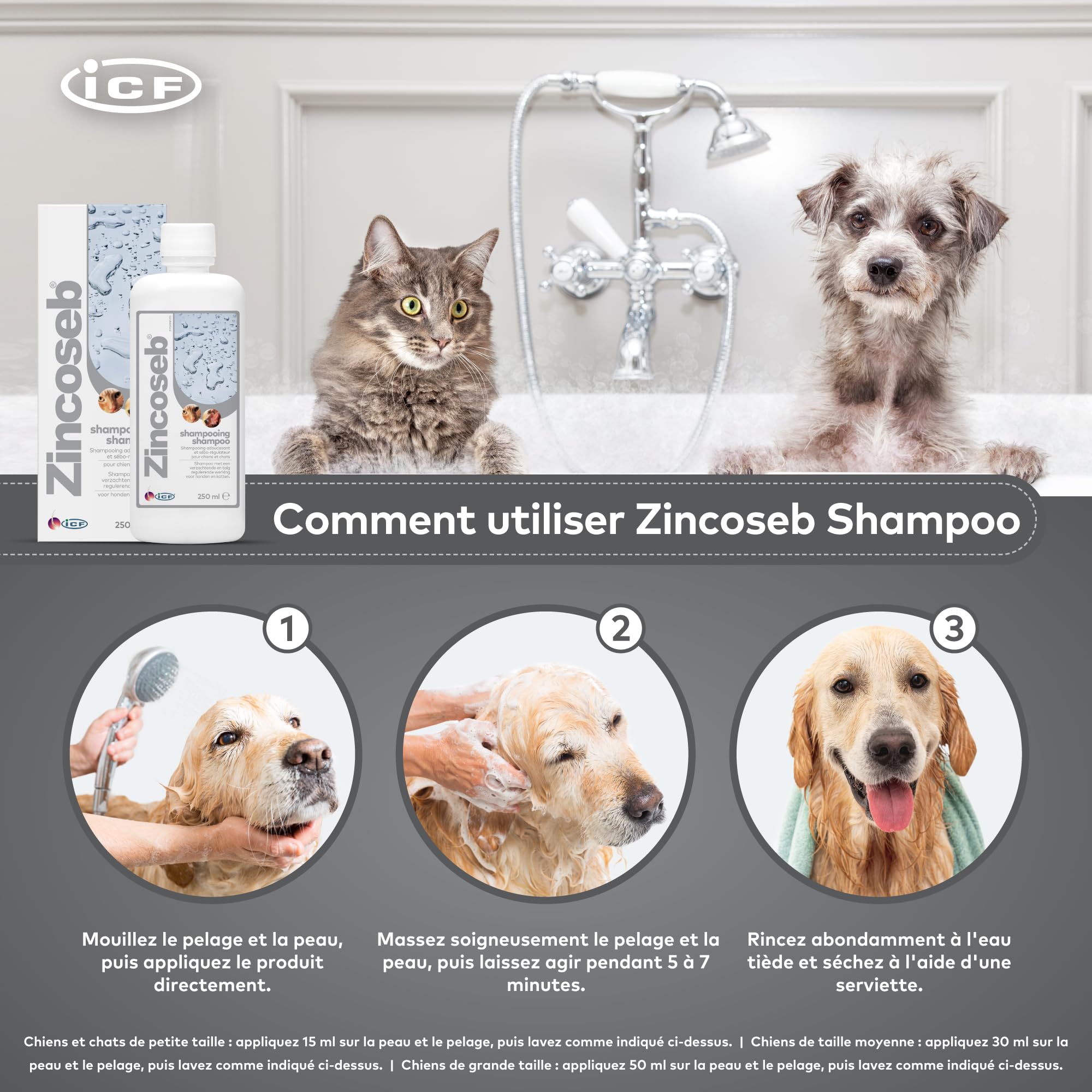 Zincoseb Shampooing | Shampoing Sébo-Régulateur et Hydratant pour Chien et Chat | Poil Sec, Terne ou Gras, Pellicules, Mauvaises Odeurs | Idéal pour la Peau Sensible du Chiot et Chaton | 250 ML