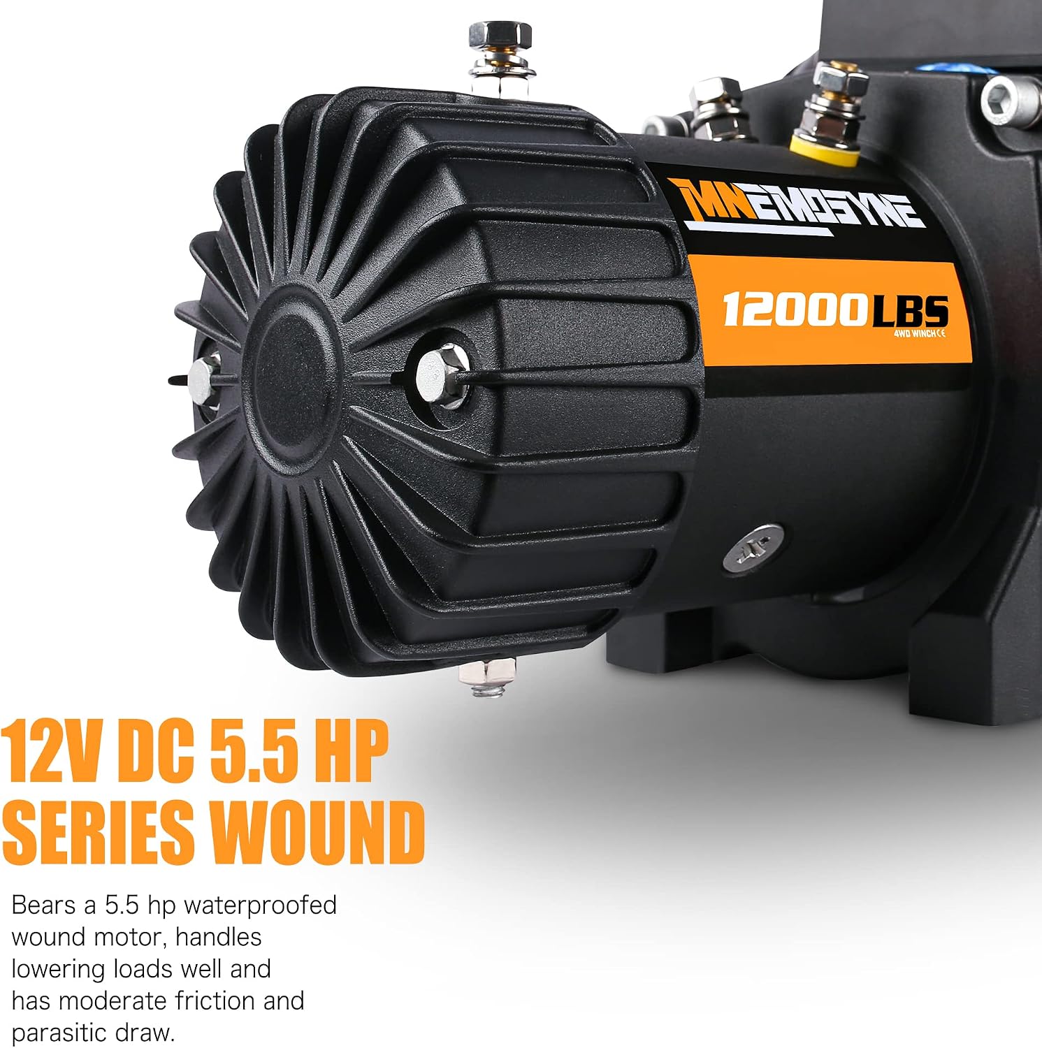 12V Synthetic Rope Winch-12000 lb. Load Capacity Electric Winch Kit, Waterproof IP67 Winch with Wireless Handheld Remotes and Corded Control Recovery with Hawse Fairlead, Blue